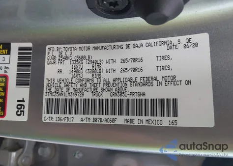 2020 Toyota Tacoma Trd Off-Road z USA, uszkodzony, nr VIN 3TMCZ5AN1LM349728